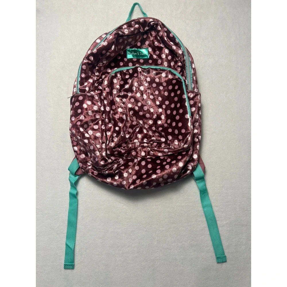 Madison & Dakota Kids Backpack Velvet Polka Dot Burgundy Teal School Bag
